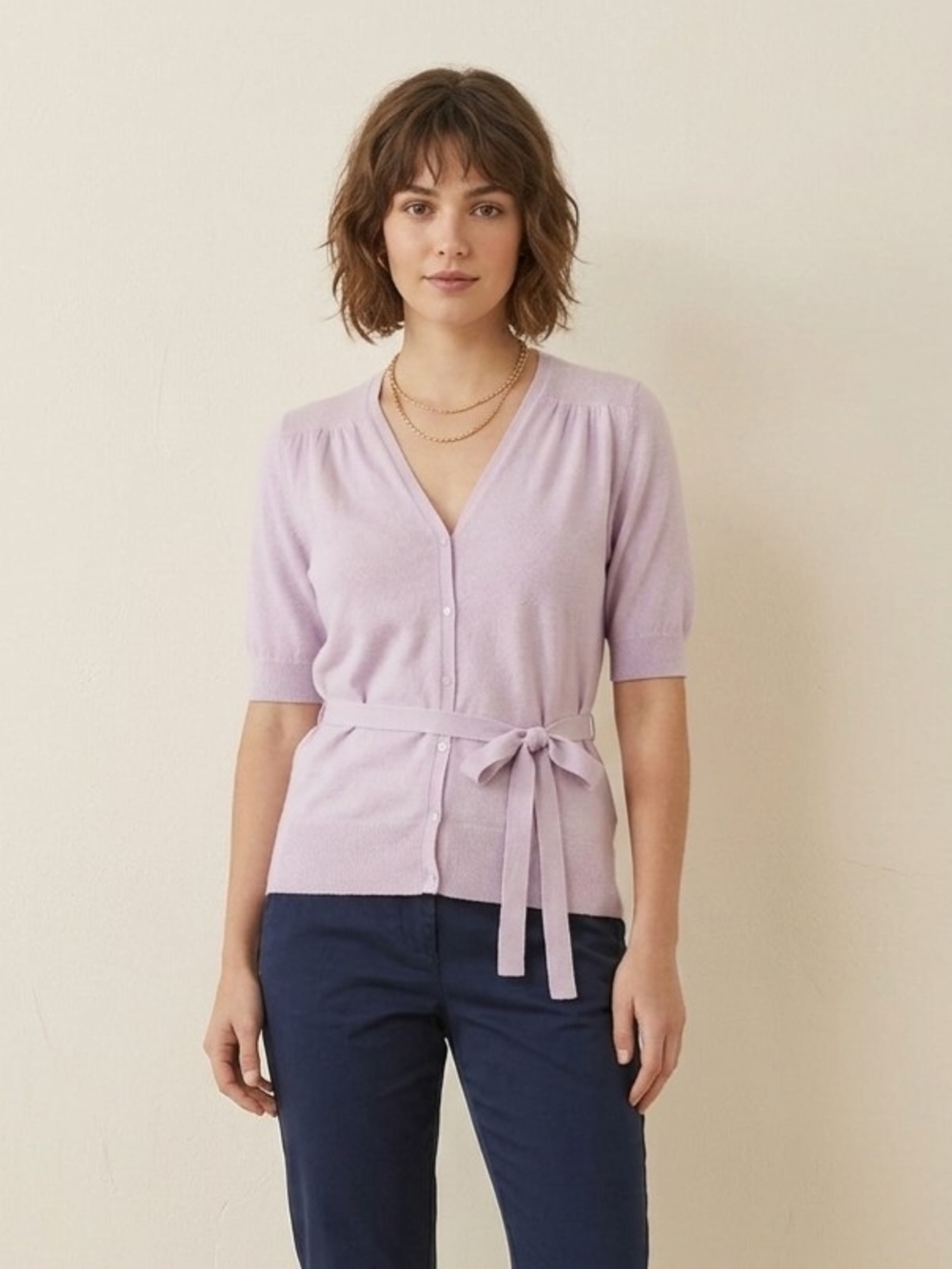 Jones NY Luxe Cotton Cashmere Belted Cardigan XL Lavender Work Casual Soft